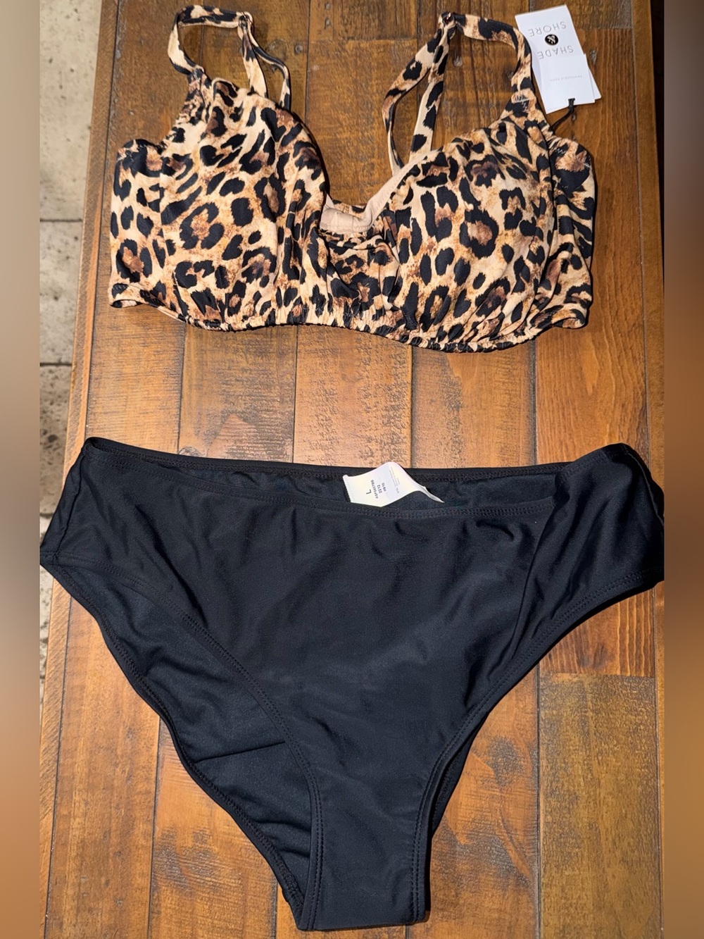 Target Leopard Print Underwire Bikini Top with Black Bottoms